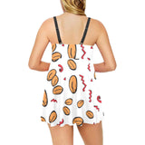 peanuts pattern background Chest Sexy Pleated Two Piece Swim Dress