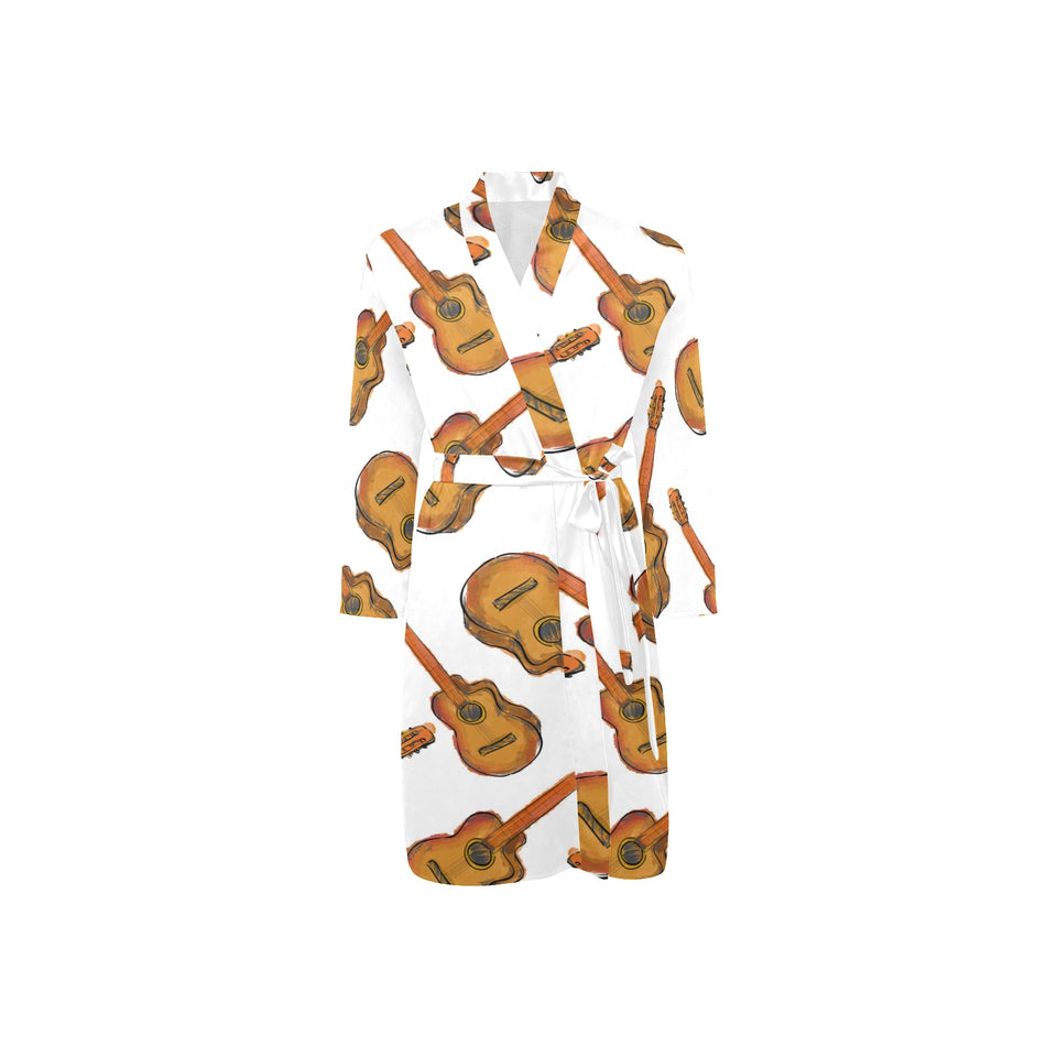 Paint Guitar Pattern Men's Long Sleeve Belted Night Robe