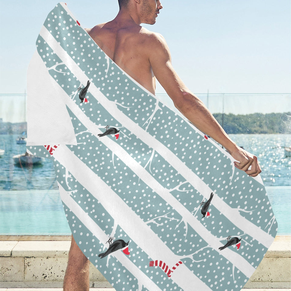 Crows christmas hat scarf Beach Towel