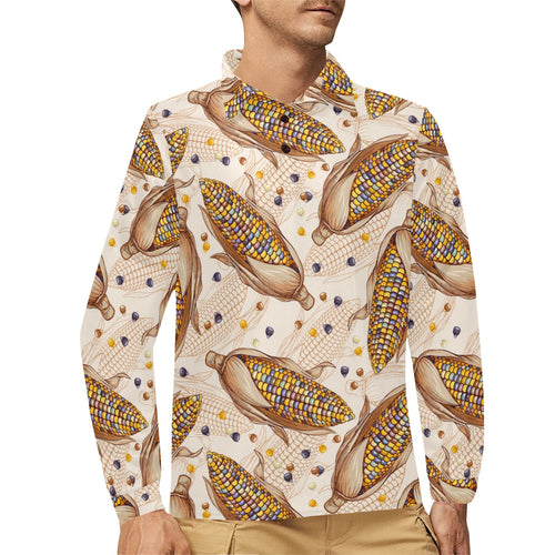 Corn Pattern Print Design 03 Men's Long Sleeve Polo Shirt