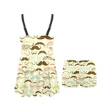 Mustache Beard Pattern Print Design 01 Chest Sexy Pleated Two Piece Swim Dress