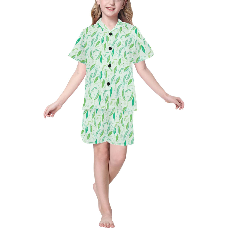 Green Peas Pattern Print Design 01 Kids' Boys' Girls' V-Neck Short Pajama Set