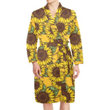 Sunflower pattern Men's Long Sleeve Belted Night Robe