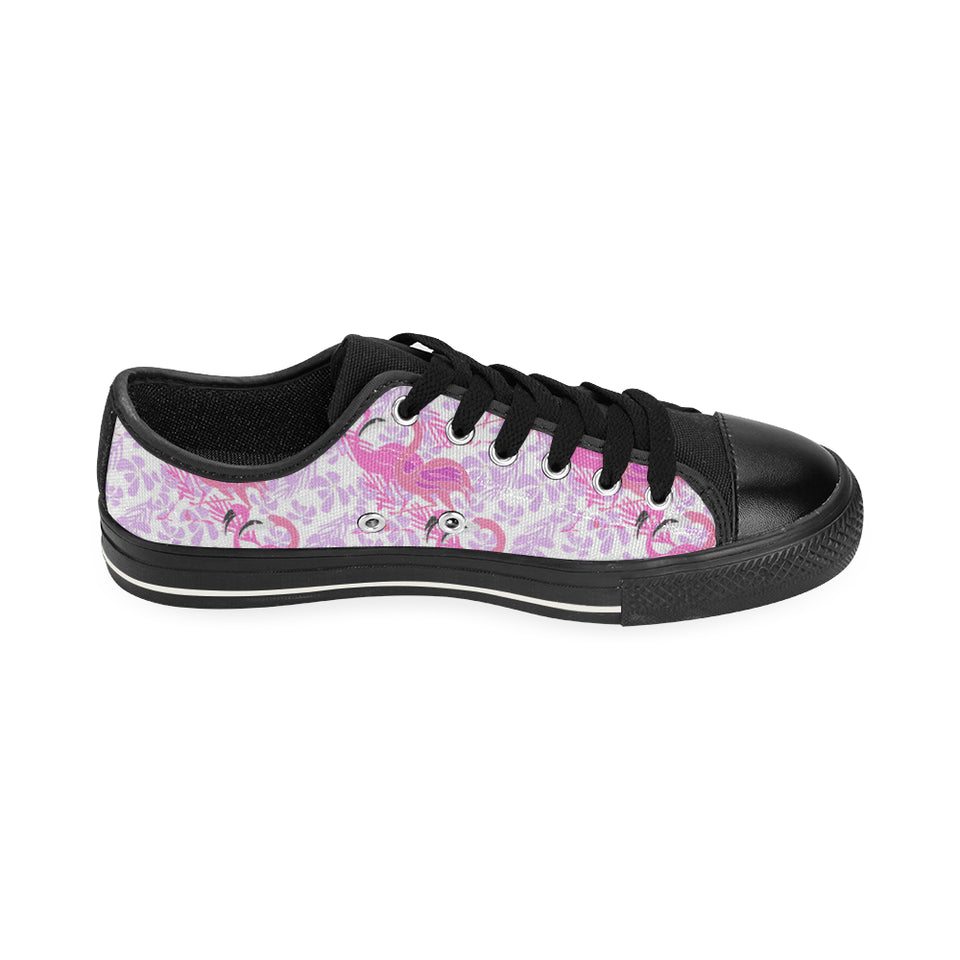 Pink flamingo flower pattern Men's Low Top Canvas Shoes Black