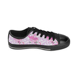 Pink flamingo flower pattern Men's Low Top Canvas Shoes Black