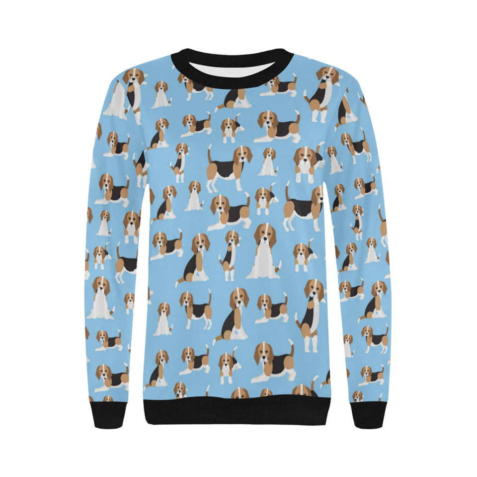 Beagle dog blue background pattern Women's Crew Neck Sweatshirt