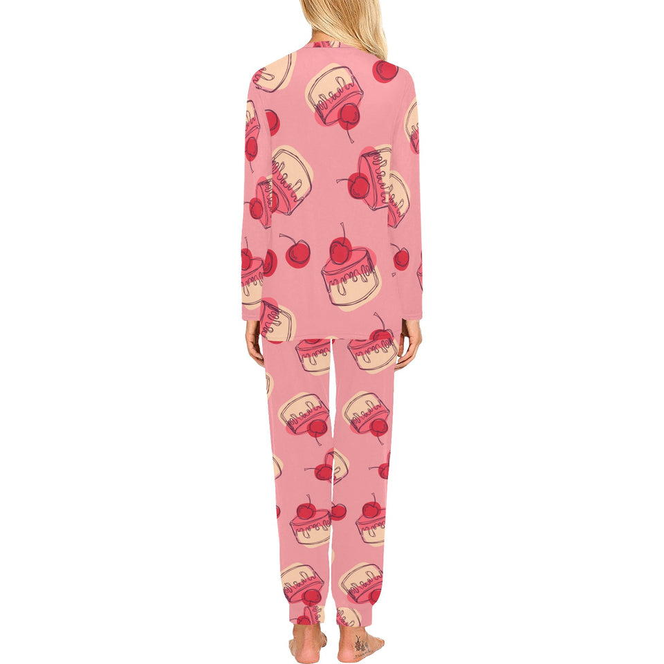Cake cherry pattern Women's All Over Print Pajama Set