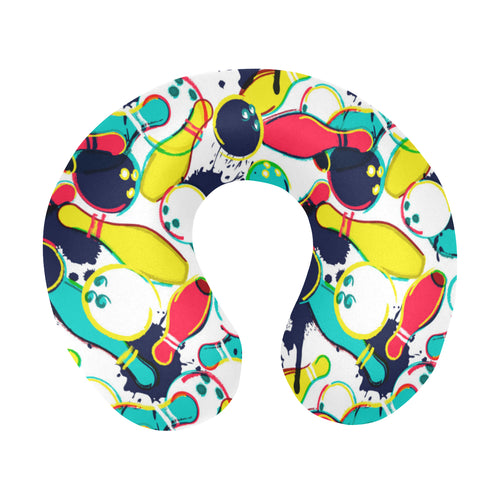 watercolor bowling ball pins U-Shaped Travel Neck Pillow