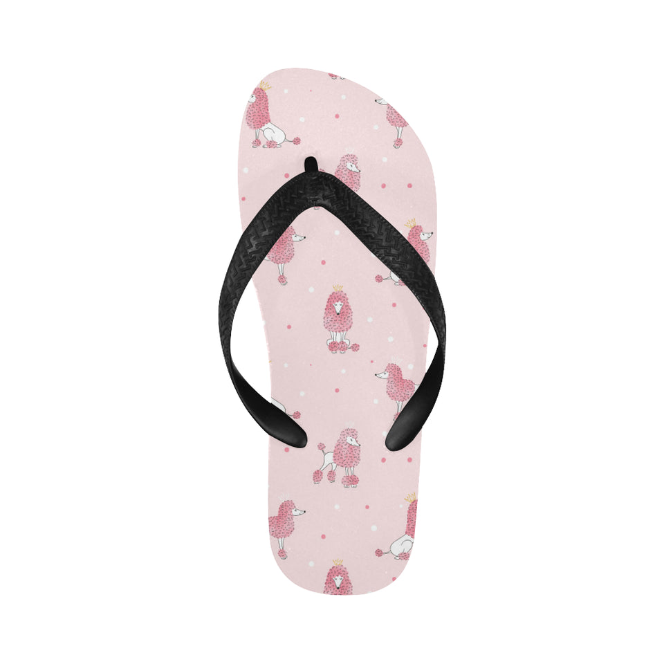 Poodle dog pink color theme Unisex Flip Flops