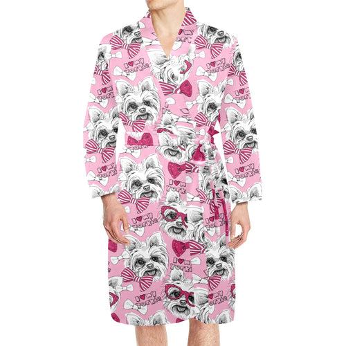Yorkshire Terrier Pattern Print Design 03 Men's Long Sleeve Belted Night Robe