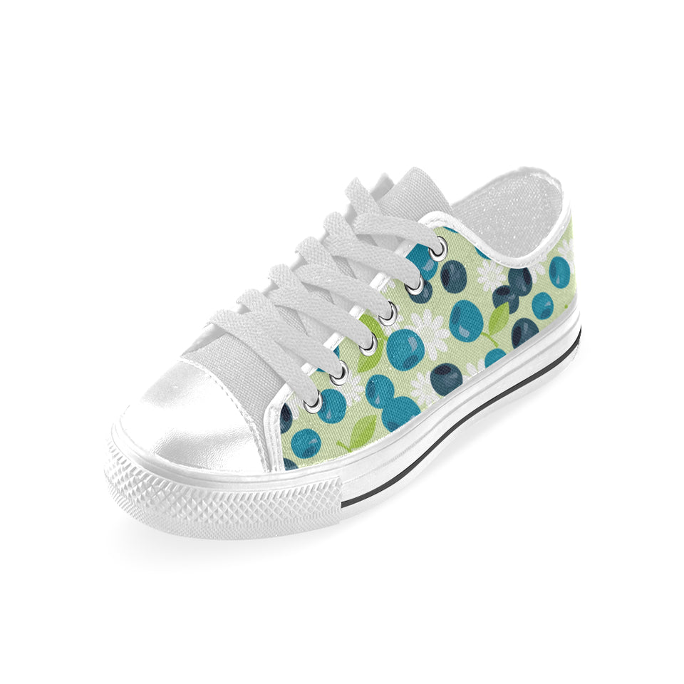 blueberry flower pattern Men's Low Top Shoes White