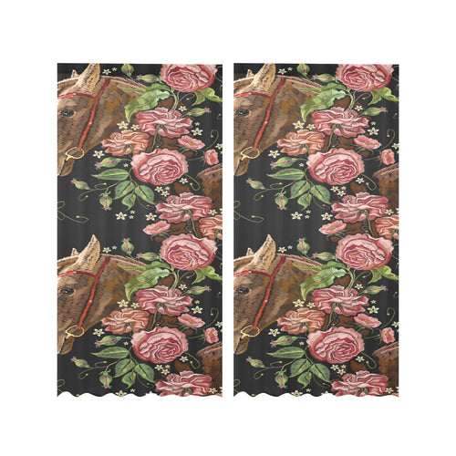 Horse head wild roses pattern Gauze Curtain