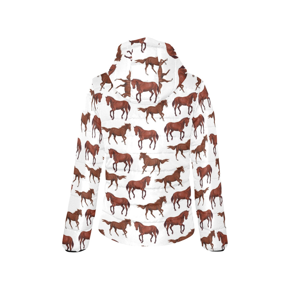 Horses running pattern background Women's Padded Hooded Jacket
