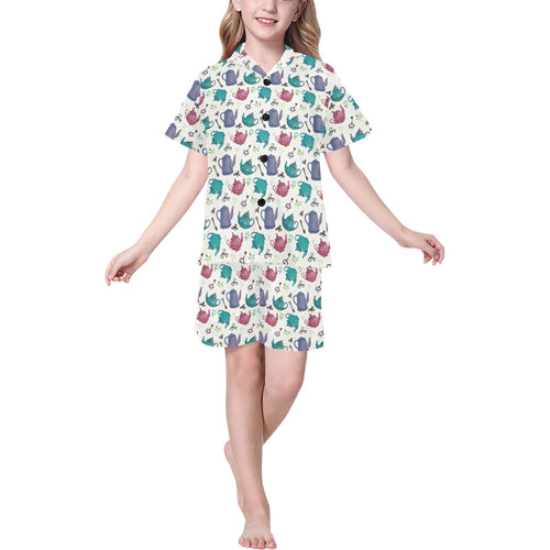 Tea pots Pattern Print Design 05 Kids' Boys' Girls' V-Neck Short Pajama Set