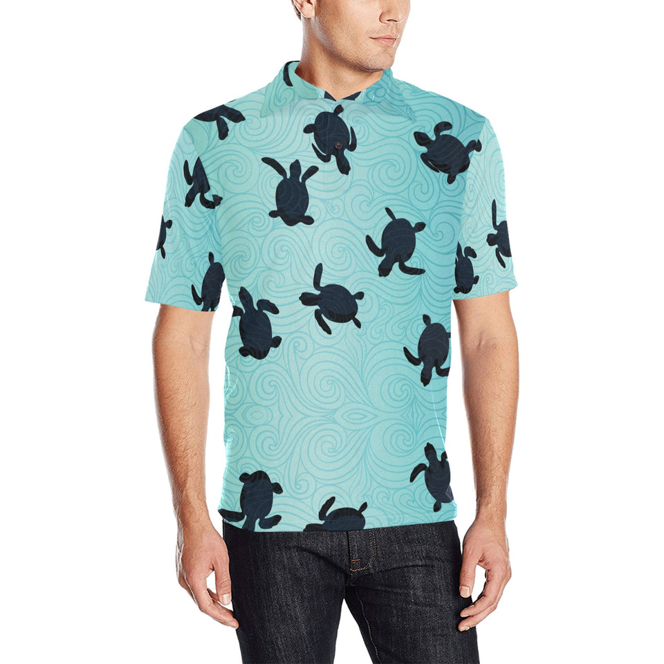 Sea turtle with blue ocean backgroud Men's All Over Print Polo Shirt