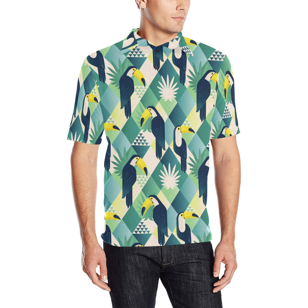 Toucan tropical leaves design pattern Men's All Over Print Polo Shirt