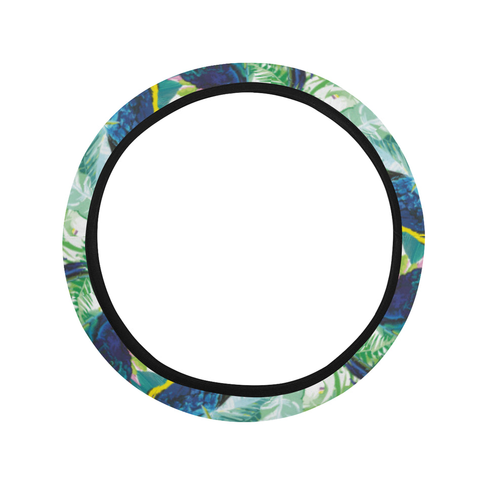 Colorful parrot exotic flower leaves Car Steering Wheel Cover