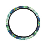 Colorful parrot exotic flower leaves Car Steering Wheel Cover