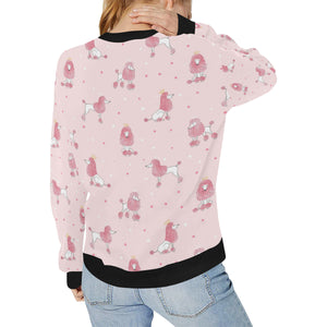 Poodle dog pink color theme Women's Crew Neck Sweatshirt