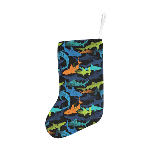 Colorful shark Christmas Stocking