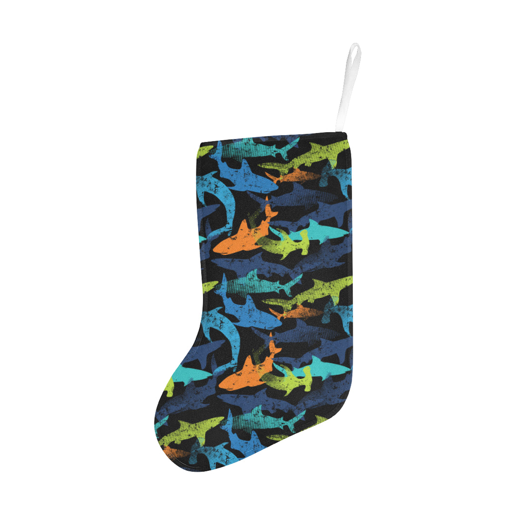 Colorful shark Christmas Stocking