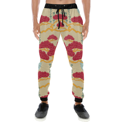 Red Bonsai gray sun japanese pattern Unisex Casual Sweatpants