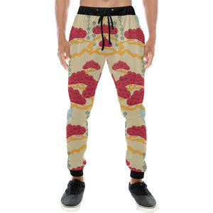 Red Bonsai gray sun japanese pattern Unisex Casual Sweatpants