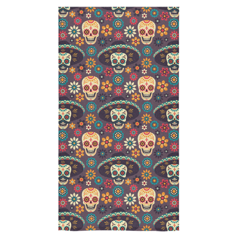 Sugar skulls flower maxican pattern Bath Towel