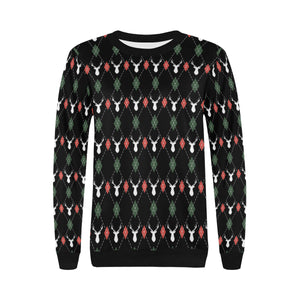 Deer Christmas new year pattern argyle Women's Crew Neck Sweatshirt