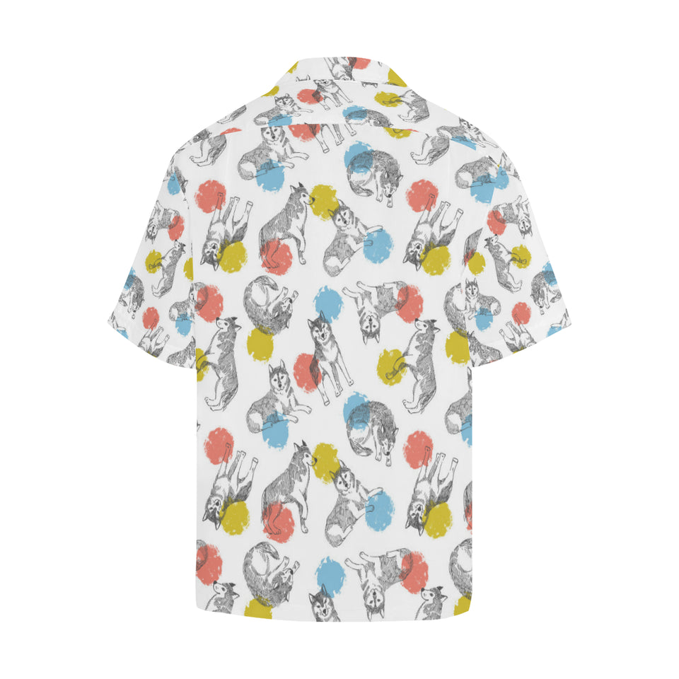 Siberian husky and colorful circle pattern Men's All Over Print Hawaiian Shirt