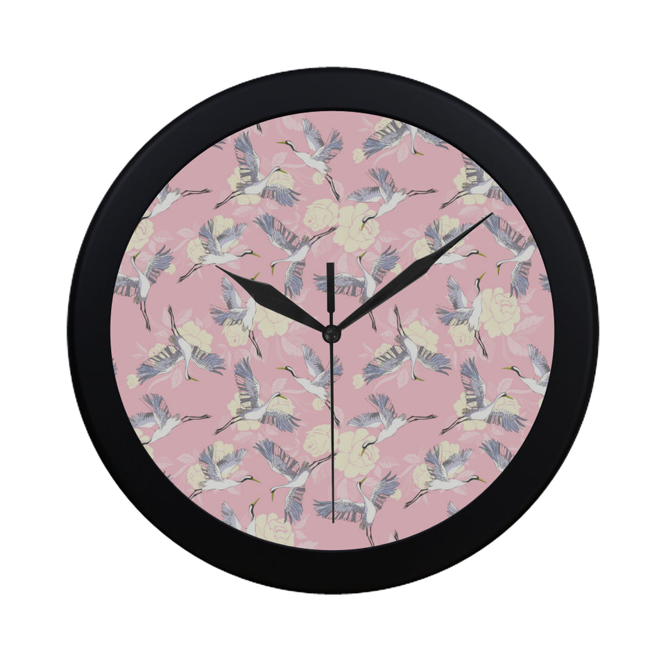 Japanese crane rose pattern Elegant Black Wall Clock