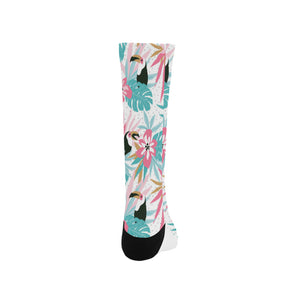 Toucan tropical flower leave pattern Crew Socks