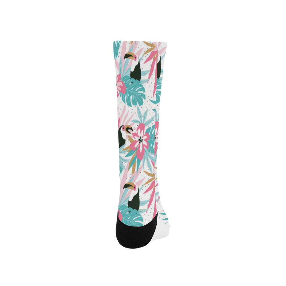 Toucan tropical flower leave pattern Crew Socks