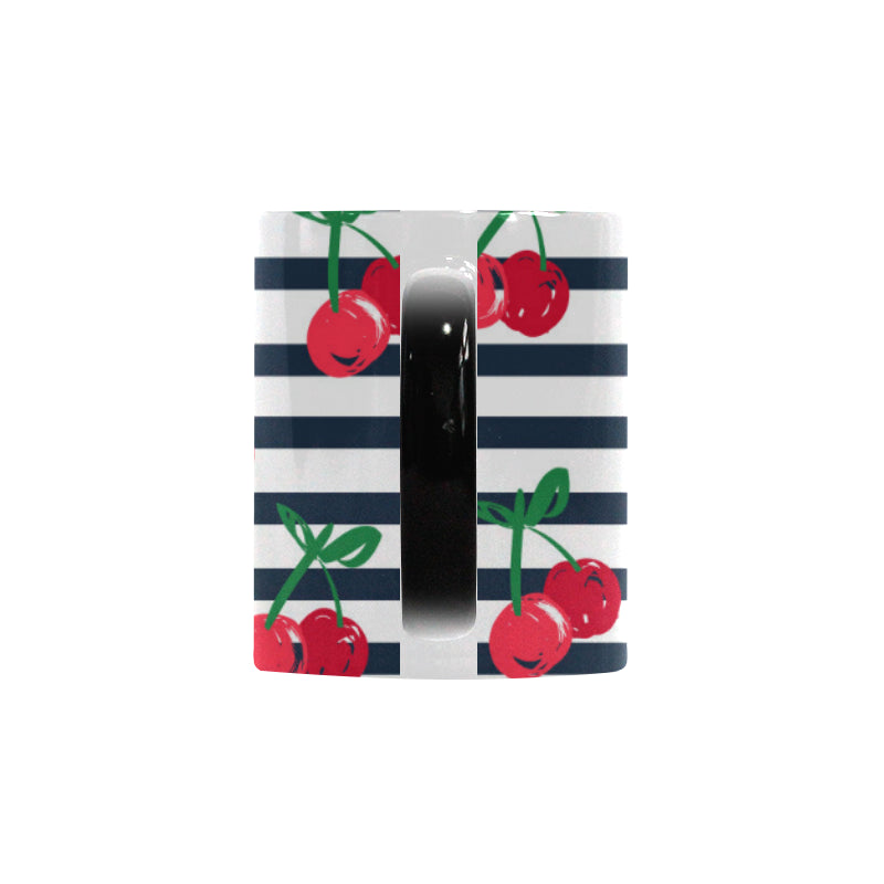 Hand drawn cherry pattern striped background Morphing Mug Heat Changing Mug