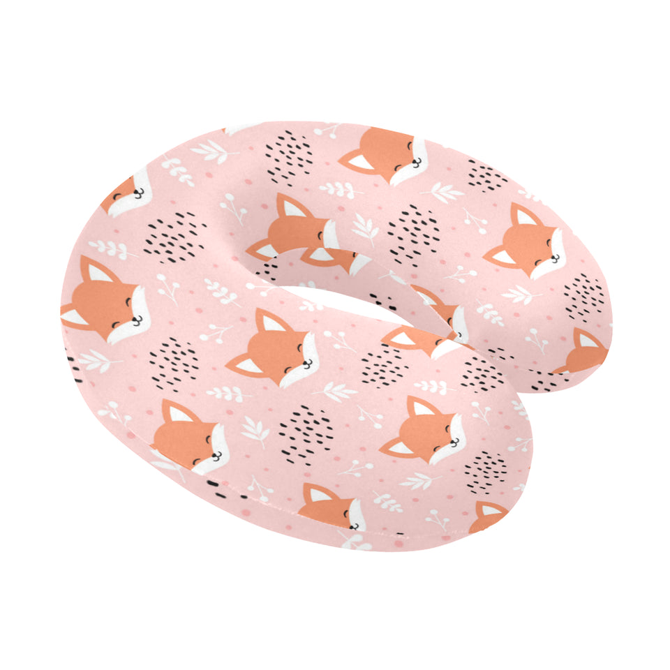 Cute fox pattern pink background U-Shaped Travel Neck Pillow