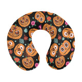 Pumpkin flowers spiderweb Halloween theme U-Shaped Travel Neck Pillow