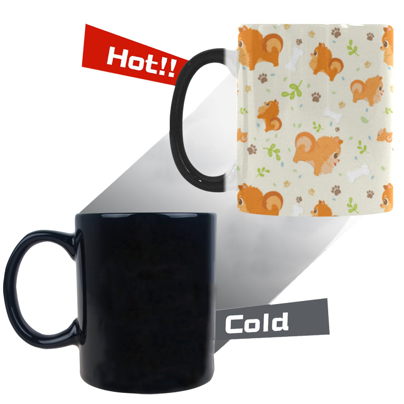 Cute brown pomeranian paw leave bone pattern Morphing Mug Heat Changing Mug