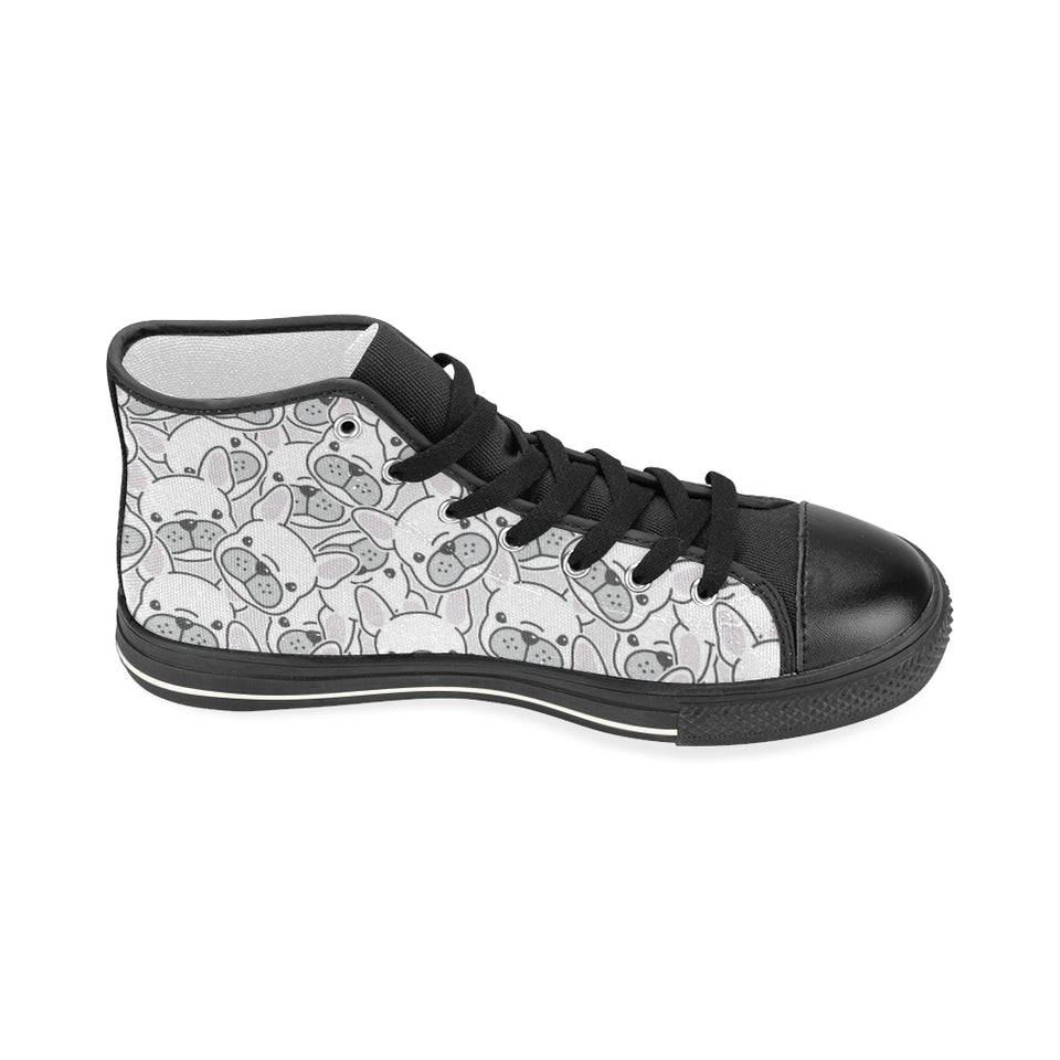 Cute french bulldog head pattern Women's High Top Canvas Shoes Black