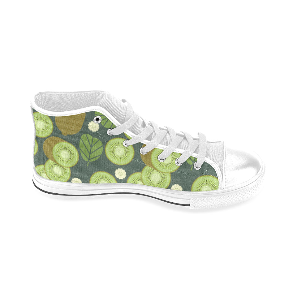 Whole sliced kiwi leave and flower Men's High Top Canvas Shoes White