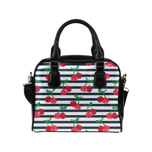 Hand drawn cherry pattern striped background Shoulder Handbag