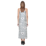 Cute koala leaves pattern V-Neck Open Fork Long Dress