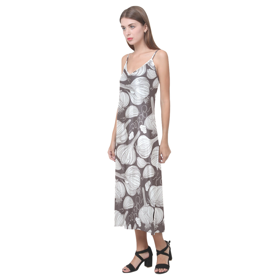 Garlic bulb dark background V-Neck Open Fork Long Dress