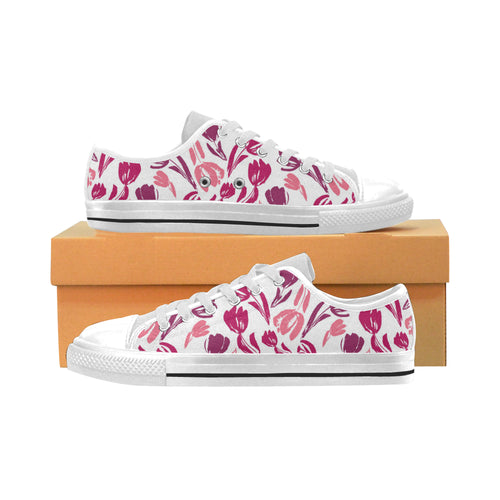 pink sketch tulip pattern Men's Low Top Shoes White