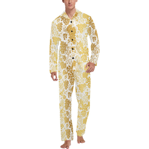 Gold grape pattern Men's Long Pajama Set
