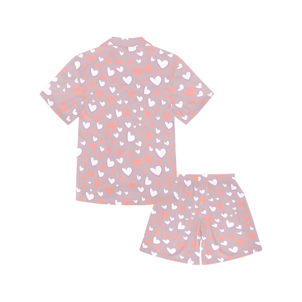 coral white heart pattern Kids' Boys' Girls' V-Neck Short Pajama Set