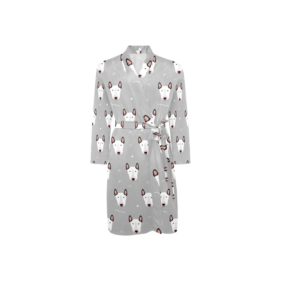Bull Terrier Pattern Print Design 05 Men's Long Sleeve Belted Night Robe