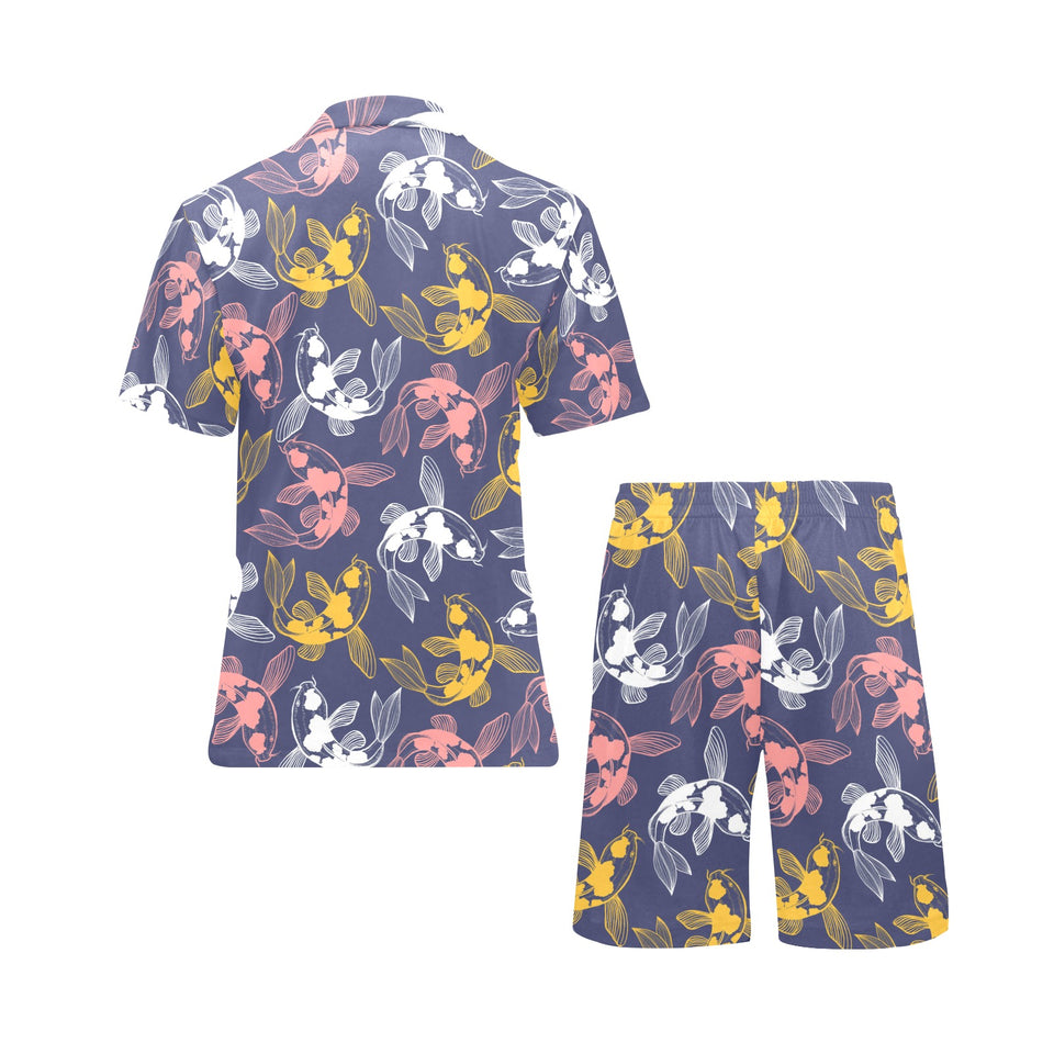 Koi Fish Carp Fish pattern Men's V-Neck Short Pajama Set