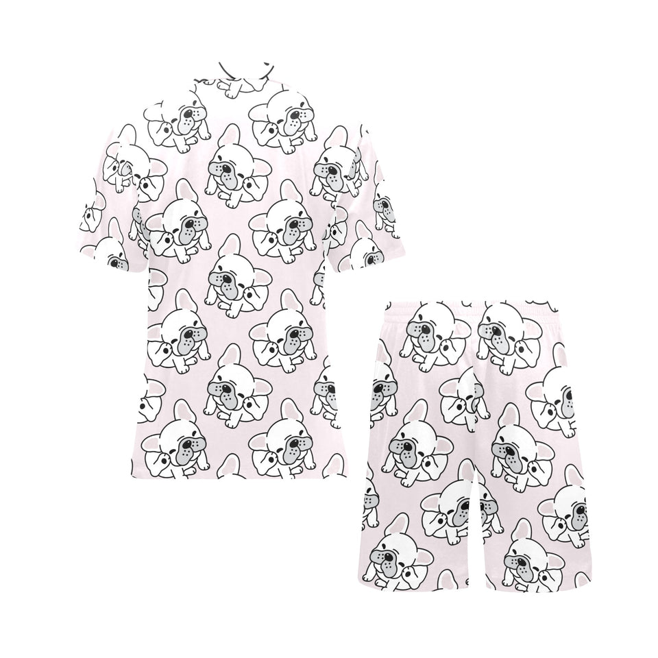 Cute french bulldog pattern Men's V-Neck Short Pajama Set
