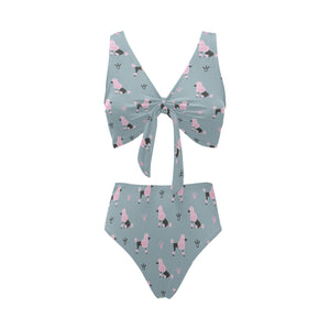 poodle dog pattern Chest Bowknot High Waisted Bikini Swimsuit