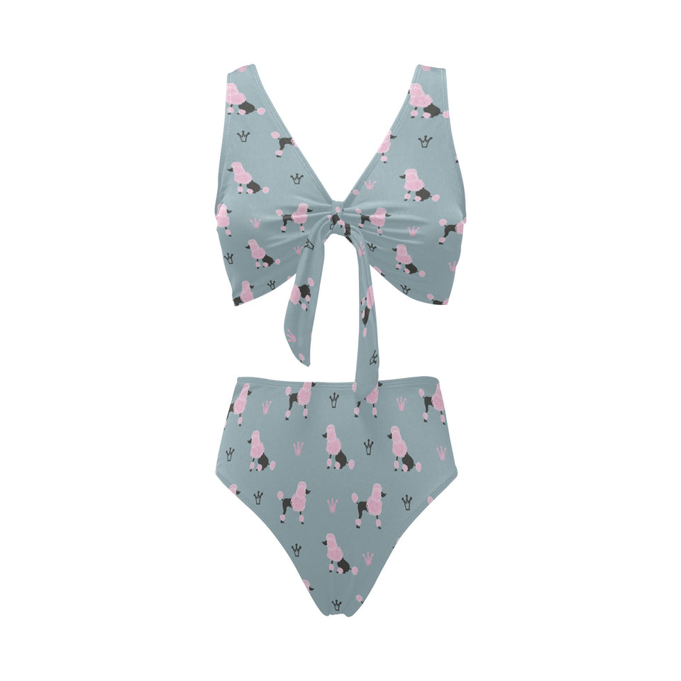 poodle dog pattern Chest Bowknot High Waisted Bikini Swimsuit